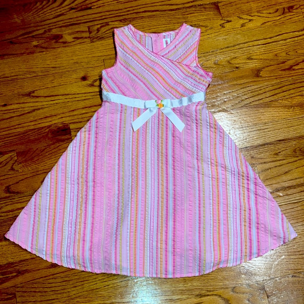 Emily West Pink Striped size 8 Dress with Bow EUC-Like new